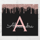 バラ金ゴールド-赤面ピンクブラックグリッターモノグラム名 ビールラベル (シングルラベル)