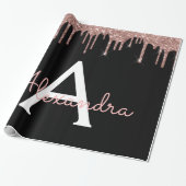 バラ金ゴールド-赤面ピンクブラックグリッターモノグラム名 ラッピングペーパー (アンロールド)