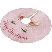 バラ金ゴールド-赤面ピンクメリークリスマスユニコーン ブラッシュドポリエステルツリースカート (アングル)