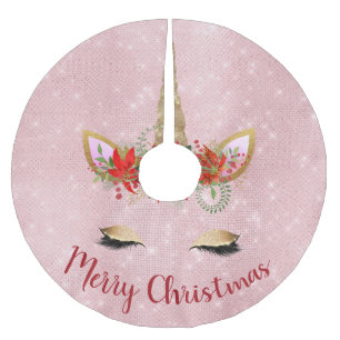 バラ金ゴールド-赤面ピンクメリークリスマスユニコーン ブラッシュドポリエステルツリースカート