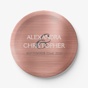 バラ金ゴールド-赤面ピンクモダンフォイル結婚ズ ペーパープレート