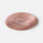 バラ金ゴールド-赤面ピンクモダンフォイル結婚ズ ペーパープレート (アングル)