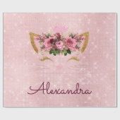 バラ金ゴールド-赤面ピンク子猫プリンセスモノグラム ラッピングペーパー (フラット)