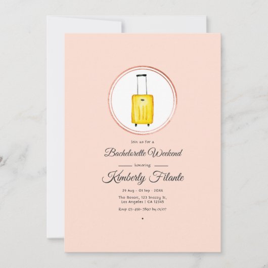 バラ金ゴールド&赤面ピンク旅行バチェロレッテ週末 招待状 (正面)