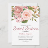 バラ金ゴールド&赤面フラワーズスウィート16招待状 招待状 (正面)