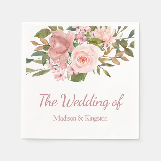 バラ金ゴールド&赤面フラワーズナ結婚プキン スタンダードカクテルナプキン (正面)