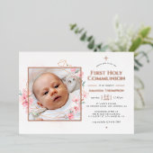 バラ金ゴールド&赤面幾何学フローラ聖餐式 箔招待状 (立ち正面)