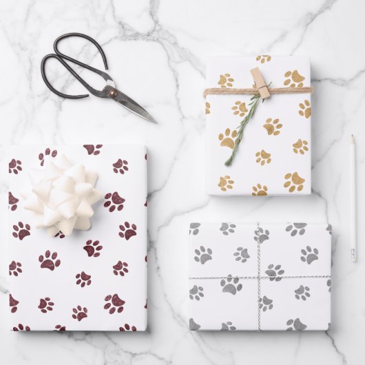 バラ金ゴールド、金ゴールド、銀グリッターポープリント ラッピングペーパーシート (正面)