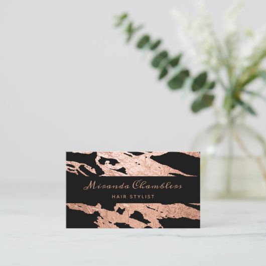 バラ金ゴールド – 黒エレガントピンクマーブル 名刺 (スタンド正面)