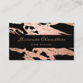 バラ金ゴールド – 黒エレガントピンクマーブル 名刺 (正面)