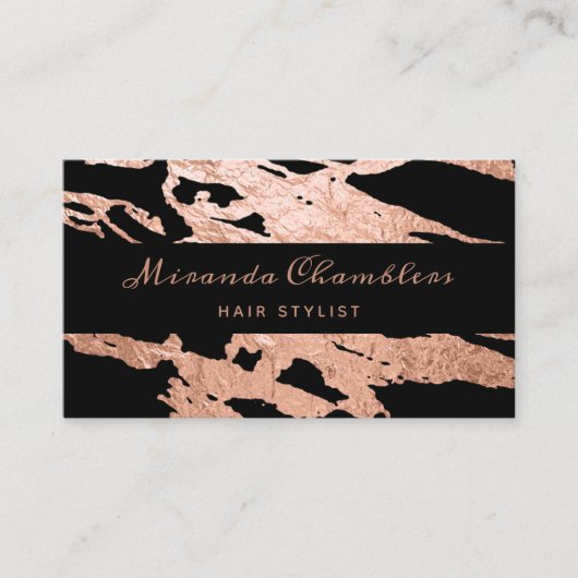 バラ金ゴールド – 黒エレガントピンクマーブル 名刺 (正面)