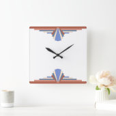 バラ金ゴールド& blue01のアートデコ要素 スクエア壁時計 (ホーム)