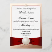 バラ金ゴールド_Red_Blue_Pearl Ribbon_Ceremony/披露宴 箔招待状 (正面)