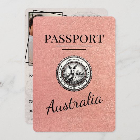 バラ金ゴールドAustralia Passport保存日 セーブザデート (正面/裏面)