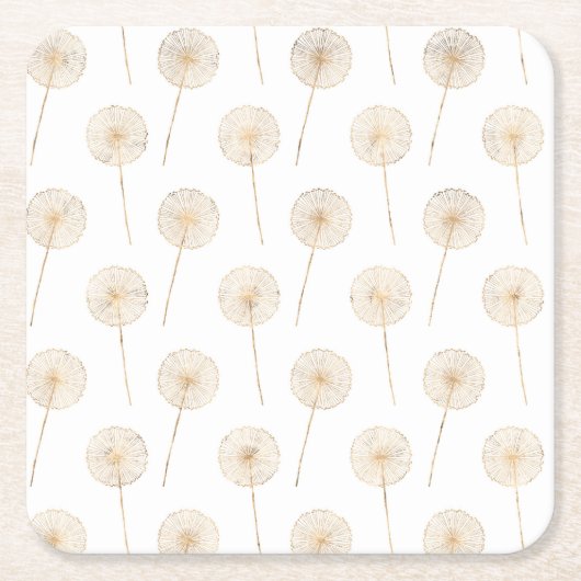 バラ金ゴールドdandelion wish白い背景 スクエアペーパーコースター (正面)