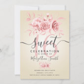 バラ金ゴールドFabフローラグリッター16th誕生日クリーム 招待状 (正面)