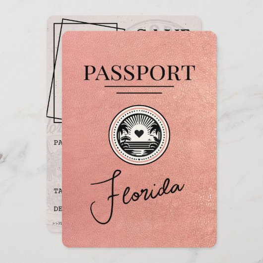 バラ金ゴールドFlorida Passport日付の保存 セーブザデート (正面/裏面)