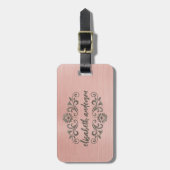 バラ金ゴールドGlamブラシ仕上げ金属モノグラム名スクリプト ラゲッジタグ (正面縦)