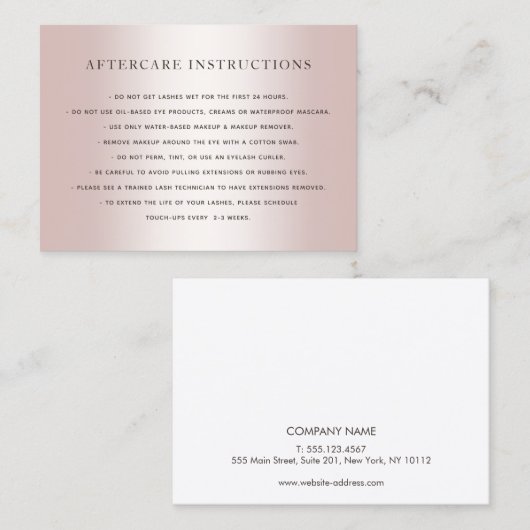 バラ金ゴールドLash Extensionsアフターケアの手順 名刺 (正面/裏面)