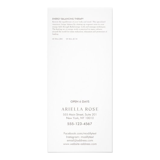 バラ金ゴールドLotusマッサージセラピスト価格表メニュー ラックカード (裏面)