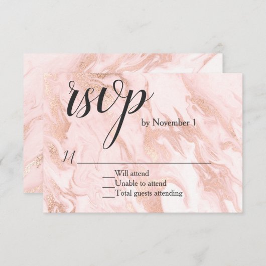 バラ金ゴールドmarbled結婚式RSVPカード 出欠カード (正面/裏面)