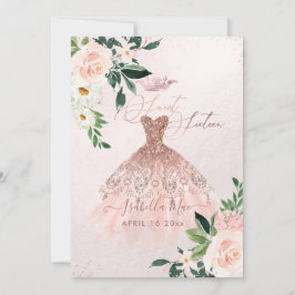 バラ金ゴールドSweet sixteen赤面水彩の花 招待状