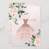 バラ金ゴールドSweet sixteen赤面水彩の花 招待状 (正面/裏面)