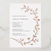 バラ金箔つる植物スクロールブライダルシャワー 箔招待状 (正面)