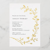 バラ金箔つる植物スクロールブライダルシャワー 箔招待状 (正面)