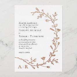 バラ金箔つる植物スクロール結婚式招待状、 箔招待状