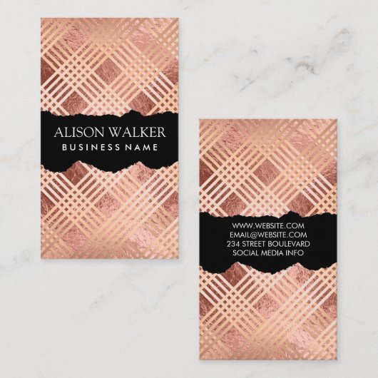 バラ金箔とライン | テクスチャの破れ 名刺 (正面/裏面)