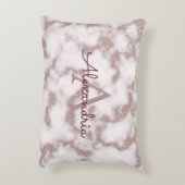 バラ金箔グリッターインピンクマーブルモノグラム アクセントクッション (裏面(縦))
