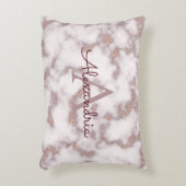 バラ金箔グリッターインピンクマーブルモノグラム アクセントクッション (正面(垂直))