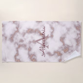 バラ金箔グリッターインピンクマーブルモノグラム ビーチタオル (正面)