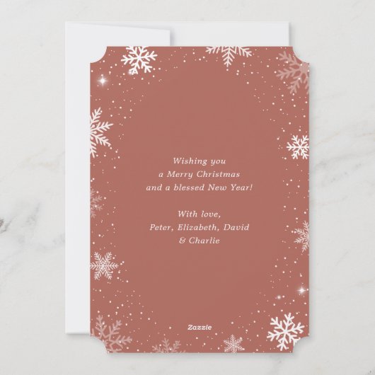 バラ金箔スノーフレーク写真メリークリスマス シーズンカード (裏面)