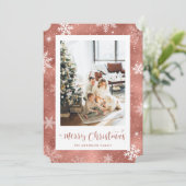 バラ金箔スノーフレーク写真メリークリスマス シーズンカード (スタンド正面)