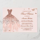 バラ金箔ドレスバタフライSweet sixteen 箔招待状 (正面)