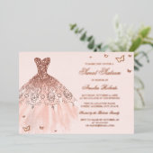 バラ金箔ドレスバタフライSweet sixteen 箔招待状 (立ち正面)