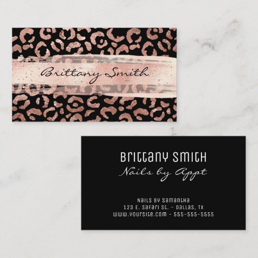 バラ金箔ヒョウ柄赤面ブラシストローク 名刺 (正面/裏面)