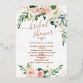 バラ金箔ピンクフローラブライダルシャワー 箔招待状 (正面)