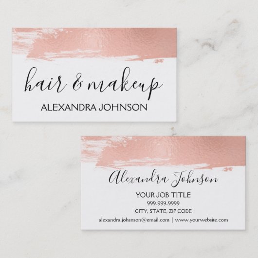 バラ金箔ブラシストロークの髪とメイクアップ 名刺 (正面/裏面)