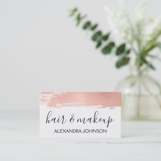 バラ金箔ブラシストロークの髪とメイクアップ 名刺 (スタンド正面)