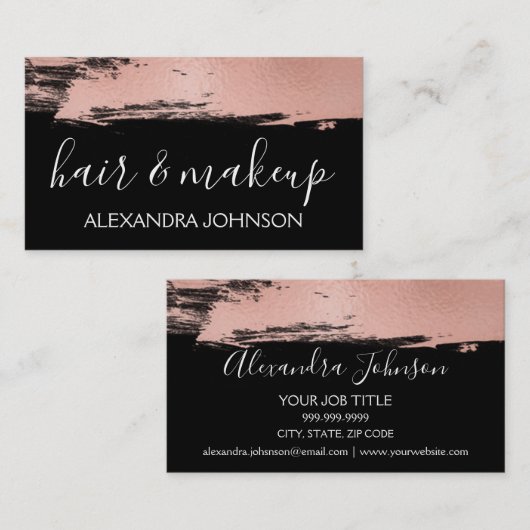 バラ金箔ブラシストロークの髪とメイクアップ 名刺 (正面/裏面)