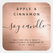 バラ金箔ブラシ仕上げメタル大豆キャンドルラベル スクエアシール (正面)