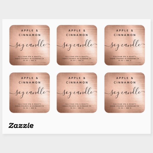 バラ金箔ブラシ仕上げメタル大豆キャンドルラベル スクエアシール (シート)