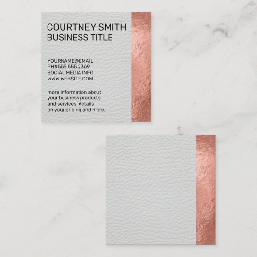 バラ金箔メタリックトリムホワイトレザー スクエア名刺 (正面/裏面)