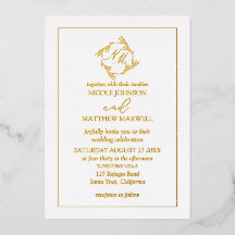 バラ金箔リースモノグラム結婚式招待状