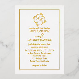 バラ金箔リースモノグラム結婚式招待状 箔招待状