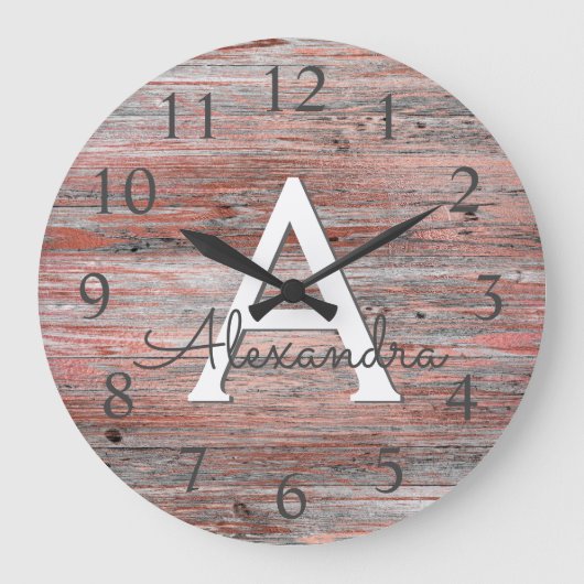 バラ金箔及びウッド素朴モノグラム ラージ壁時計 (正面)