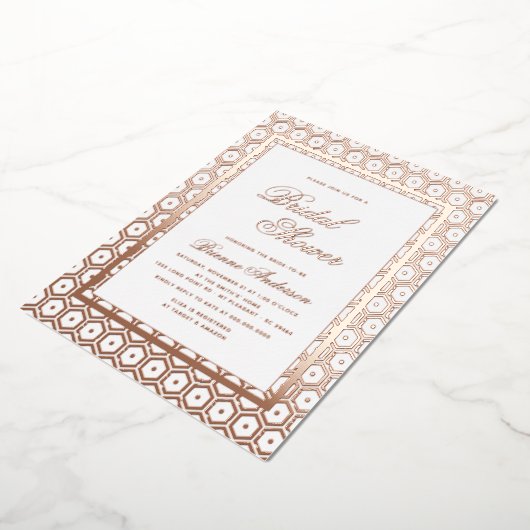 バラ金箔押し幾何学模様ブライダルシャワー 箔招待状 (回転した状態)